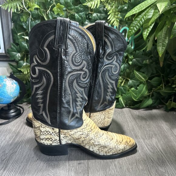 RARE Tony Lama Boots Men 9 D Exotic Python Snakeskin. Gloss Upper Leather VTG main image 4